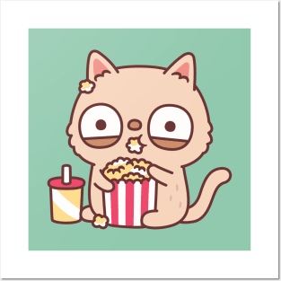 Funny Cream Cat Eating Popcorn Posters and Art